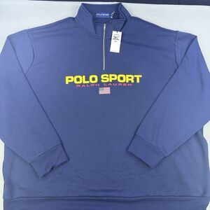 Polo Ralph Lauren Polo Sport Sweater Mens 5XB Blue Pullover 1/2 Zip Spell Out
